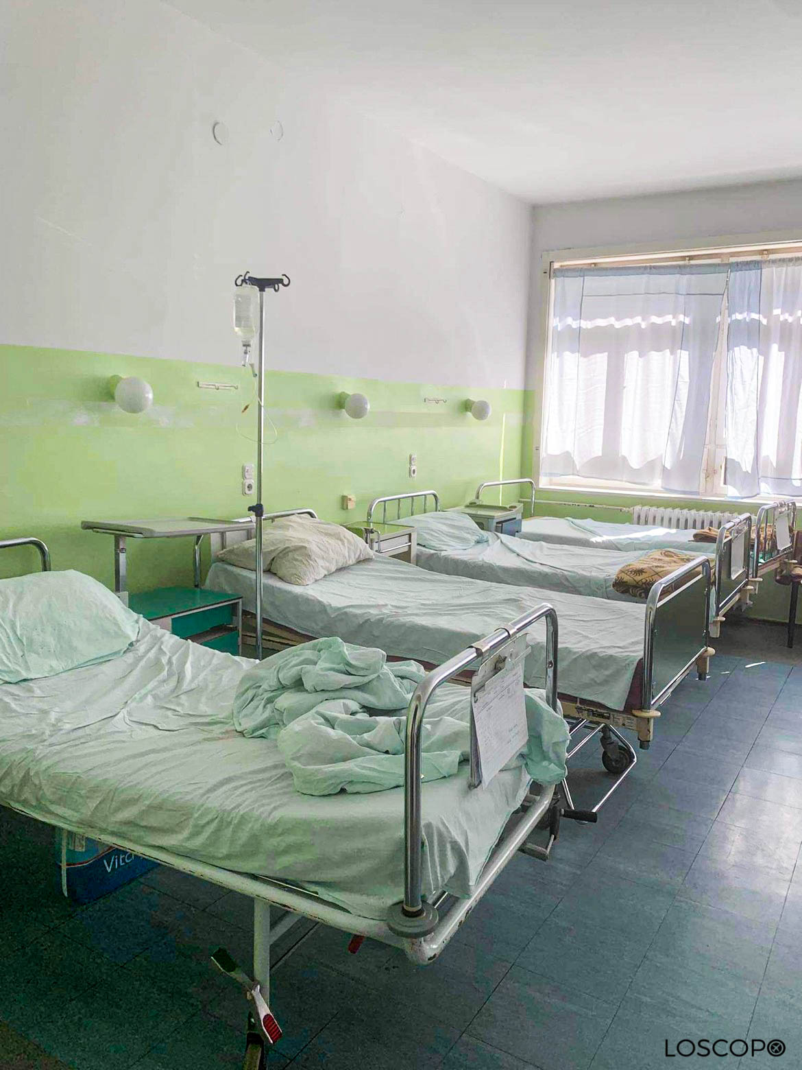 Hospital beds in room