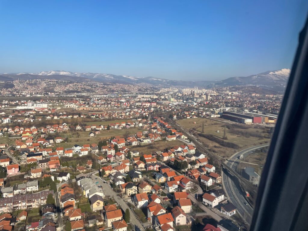 City seen from airplane window