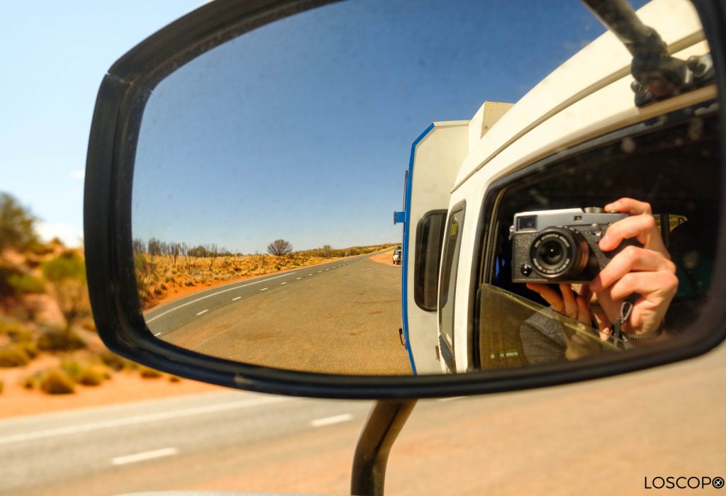 Rearview Mirror View on the Australian Outback